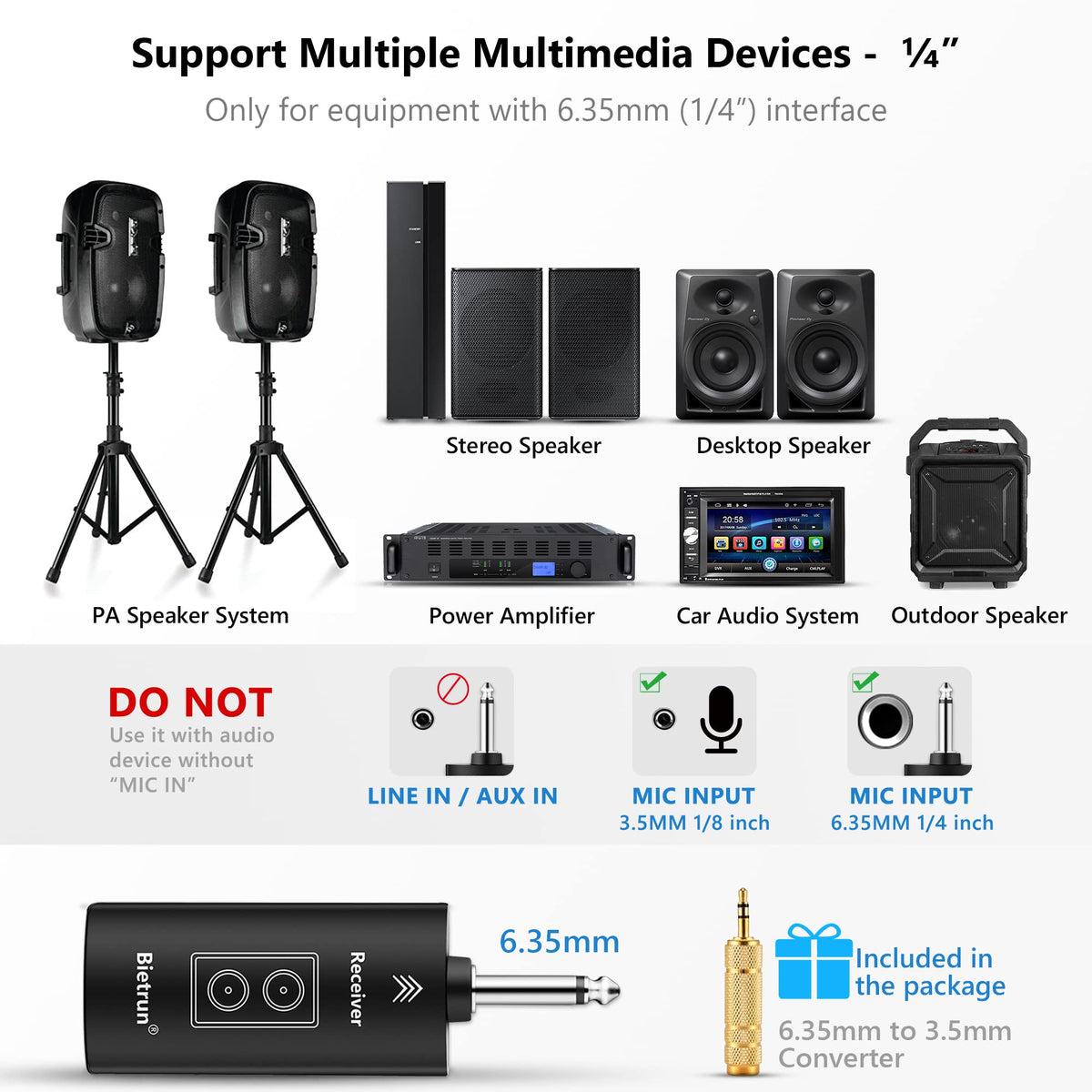 Bietrun Dual UHF Wireless Microphones with Bluetooth Receiver