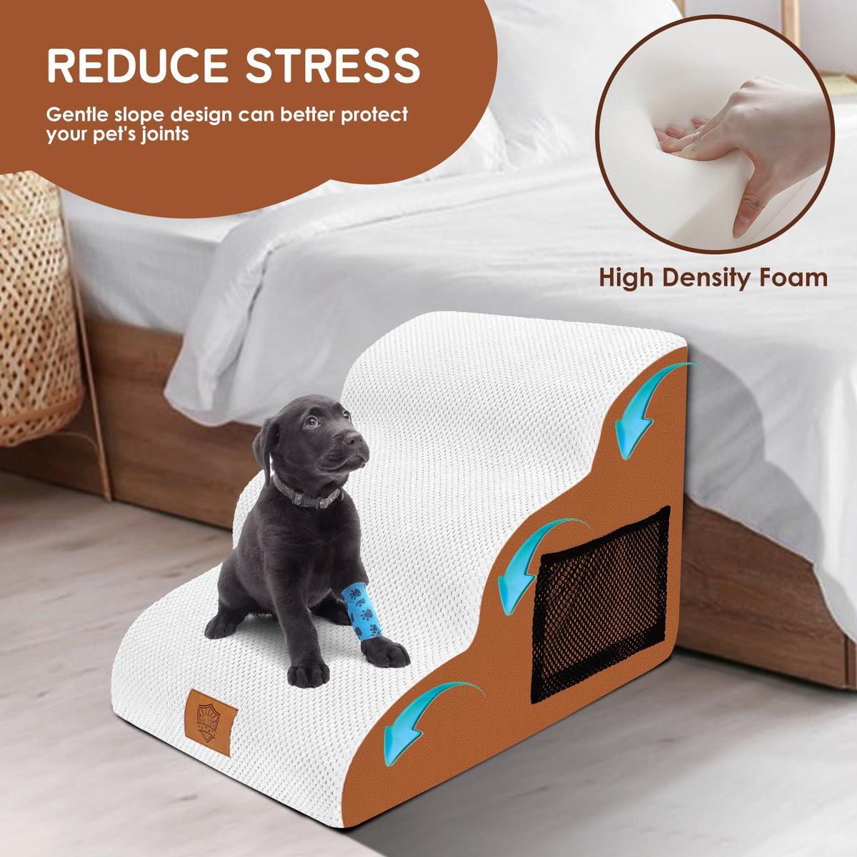 3-Tier High-Density Foam Pet Stairs with Washable Cover