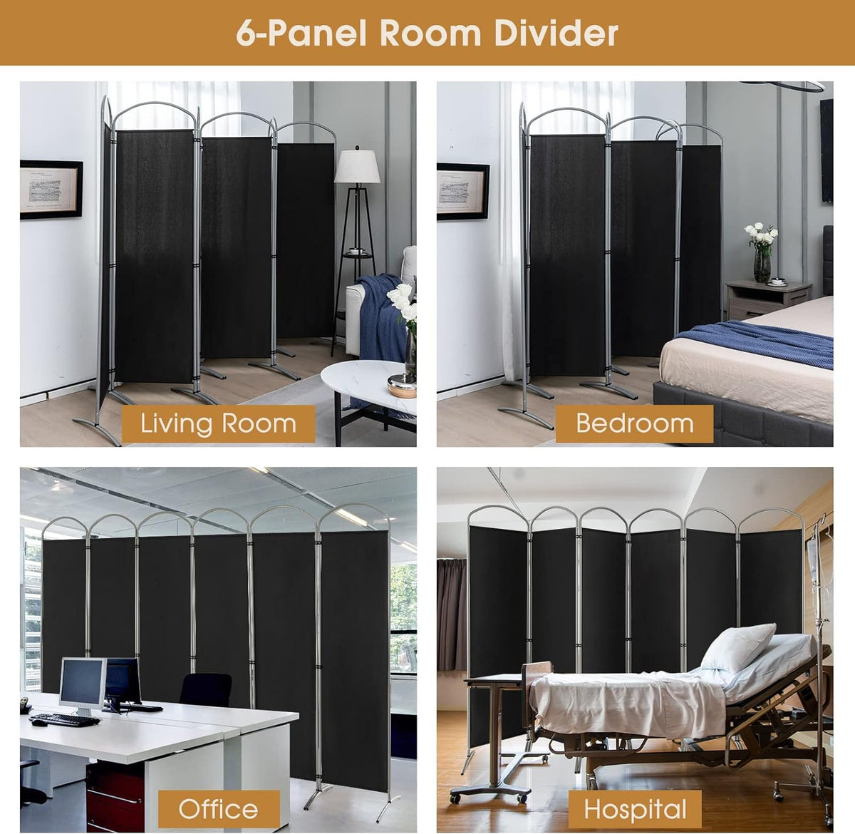 188cm Folding 6-Panel Room Divider – 4 Colours