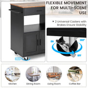 Black Rolling Kitchen Island with 3-Tier Spice Rack