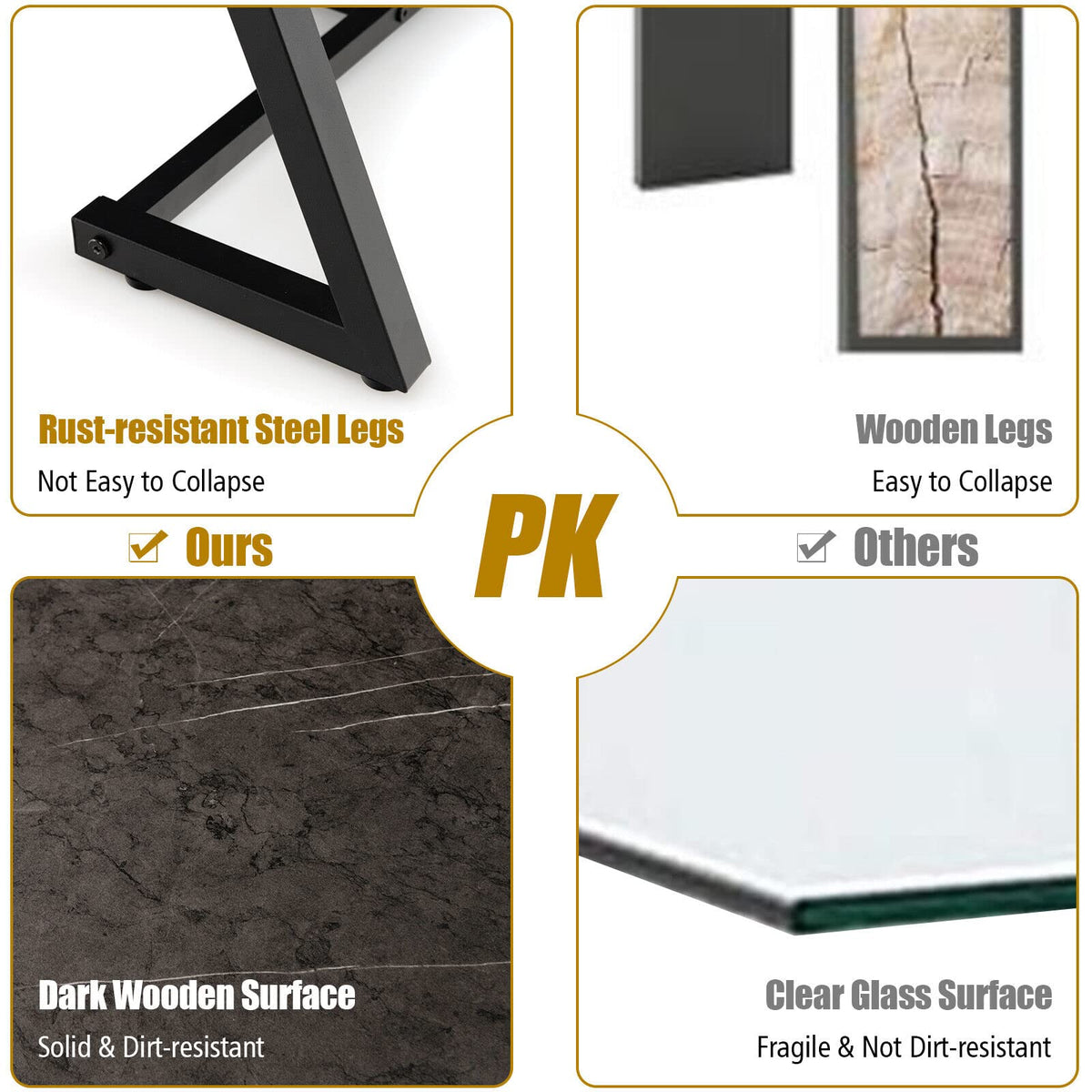 Black Faux-Marble Coffee Table with Steel Legs