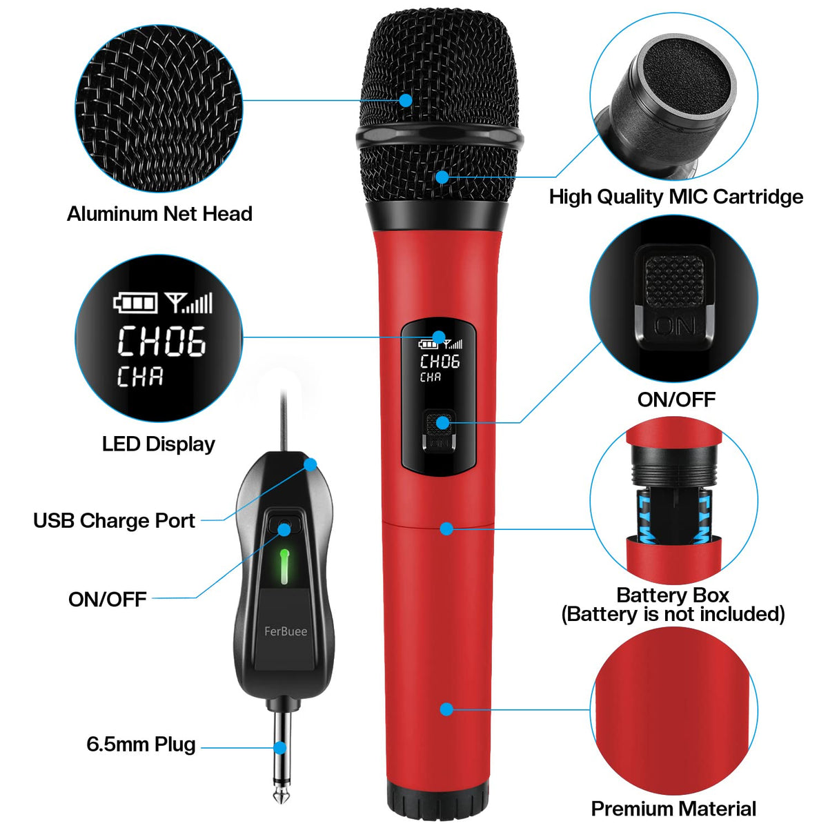 Kydinmo Single Wireless Dynamic Microphone with Plug-In Receiver
