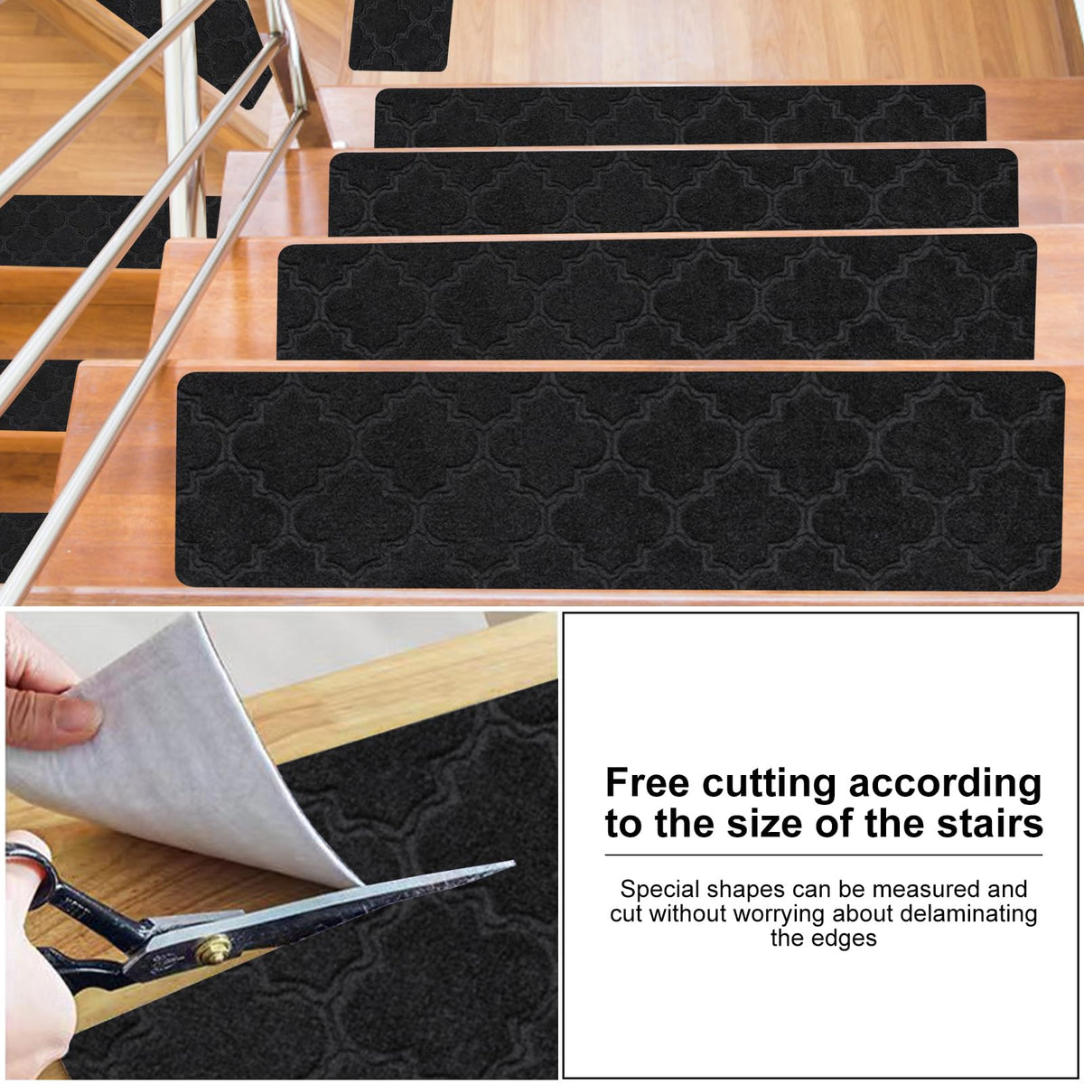 76 × 20 cm Black Adhesive Stair Treads – 15 Pack