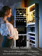 LUXFURNI 79-LED Lockable Mirror Jewellery Cabinet – Wall or Door Mount