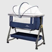 Baby bassinette with Mattress, Rocking Crib Co-Sleeping Cradle with Mosquito net (Blue)