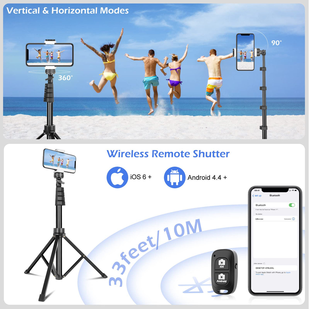 Sensyne 157 cm Selfie Stick Tripod with Wireless Remote