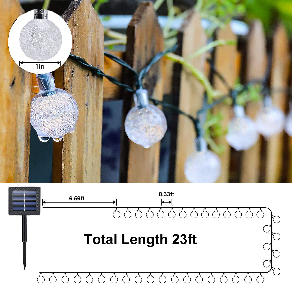 24ft Multicolour Solar Globe String Lights – 50 LEDs & 8 Modes
