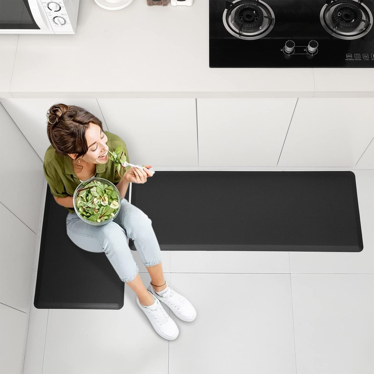 2-Piece Black 12 mm Anti-Fatigue Kitchen Mat Set