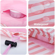 Pink-Stripe Drawstring Makeup & Toiletry Bag