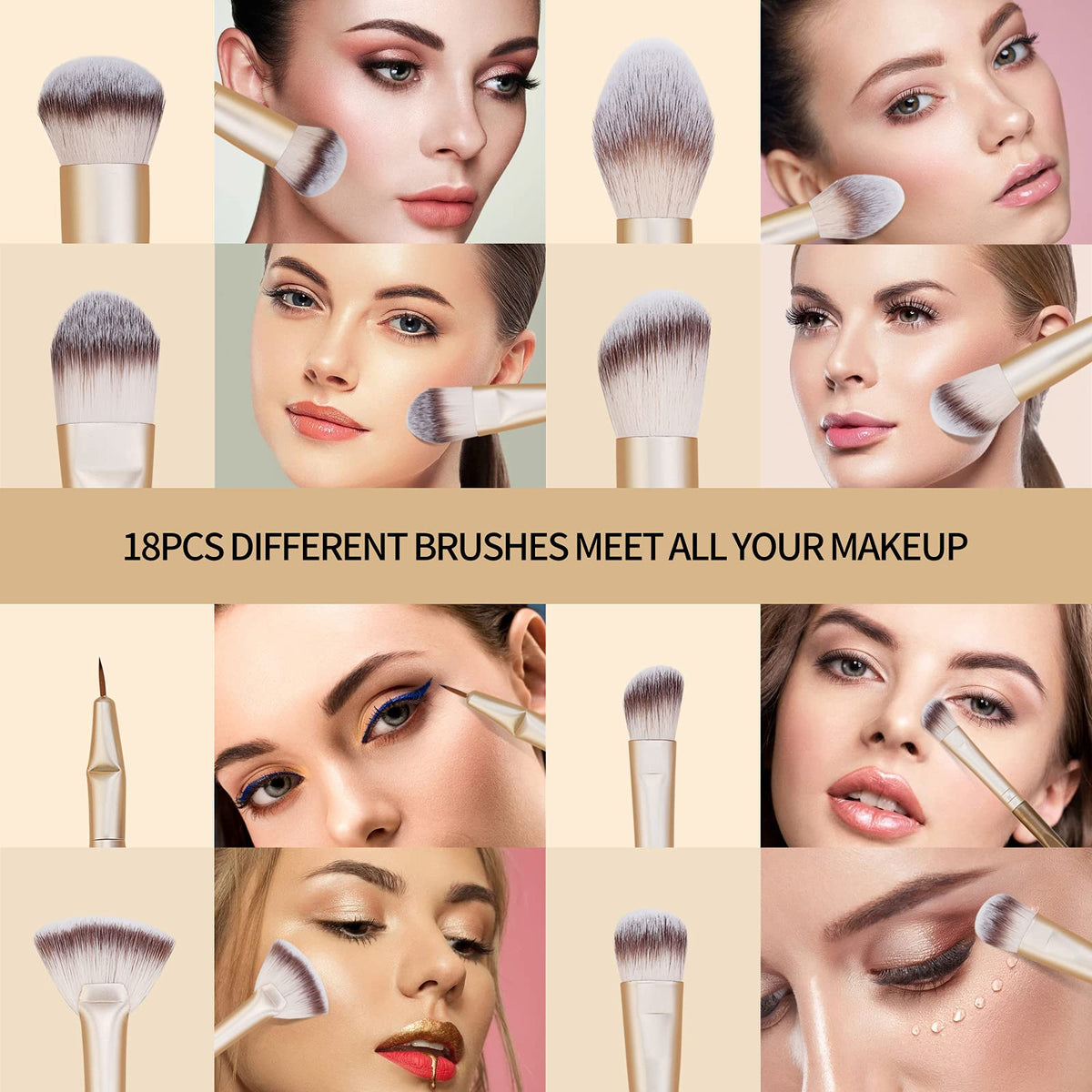 MAANGE 18-Piece Synthetic Makeup Brush Set – Champagne Gold