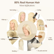 26'' Mannequin Head with Hair, 80% Real Human Hair Hairdresser Practice Training Head Cosmetology Mannequin Manikin Doll Head with Table Clamp Holder + DIY Hair Styling Braid Set (Blonde, No Makeup)