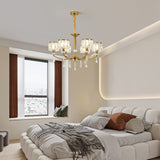 Ganeed Gold Chandelier,6 Lights Wagon Wheel Chandeliers with Clear Crystal Shades,Modern Mid Century Hanging Pendant Light Fixture for Dining Room Living Room Bedroom(E14 Base)