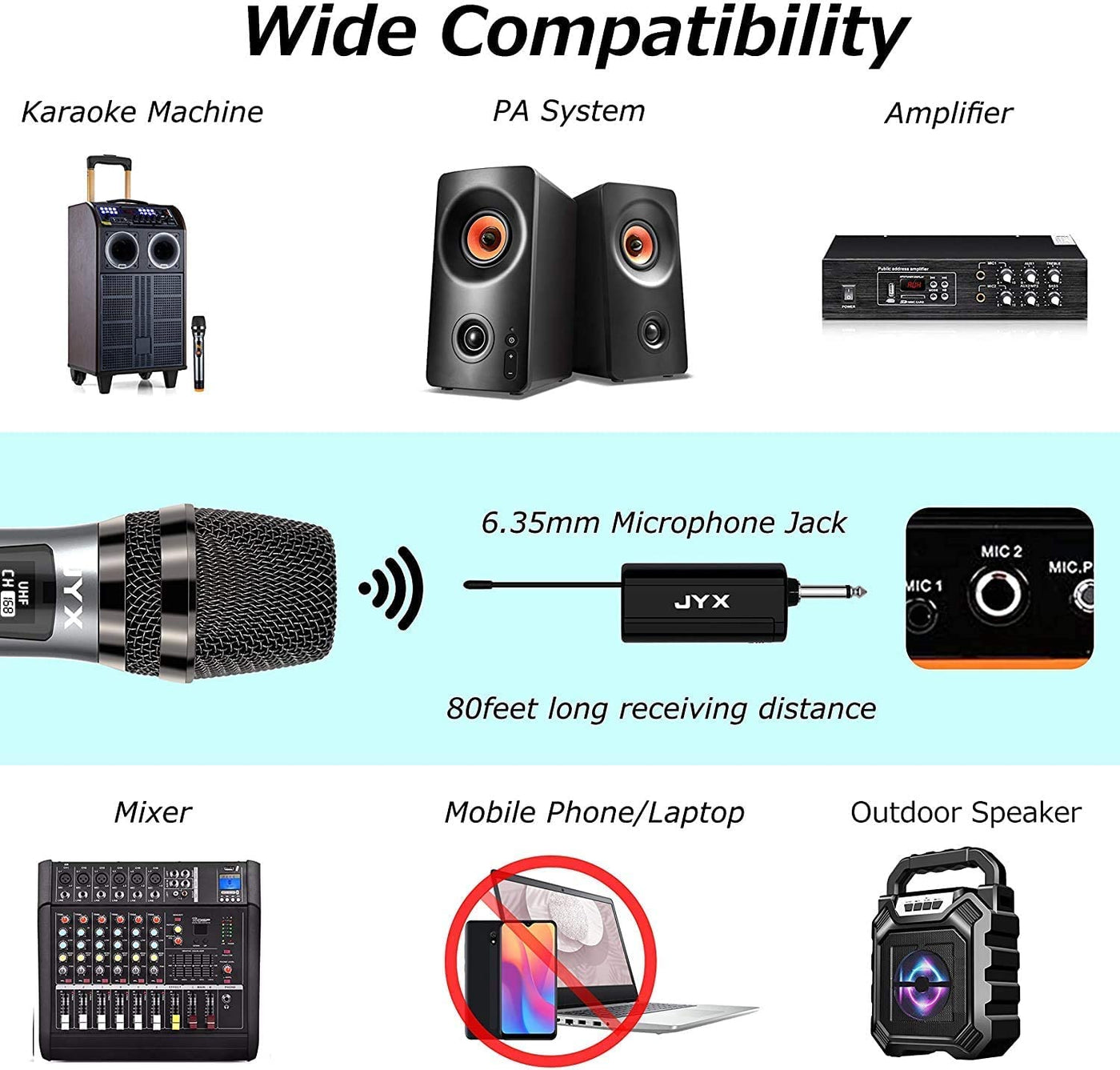 JYX Single UHF Wireless Microphone with Rechargeable Receiver