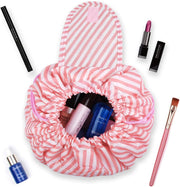 Pink-Stripe Drawstring Makeup & Toiletry Bag