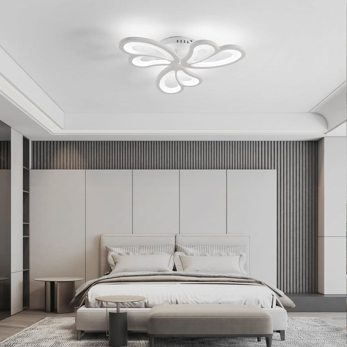Modern LED Ceiling Light,Dimmable Acrylic Flush Mount Ceiling Lamp,3 Petals Metal Flower Shape Chandelier Lighting Fixture for Living Room Bedroom Kitchen Office Dining Room