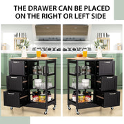 Black Rolling Kitchen Island with 3 Drawers & Tray