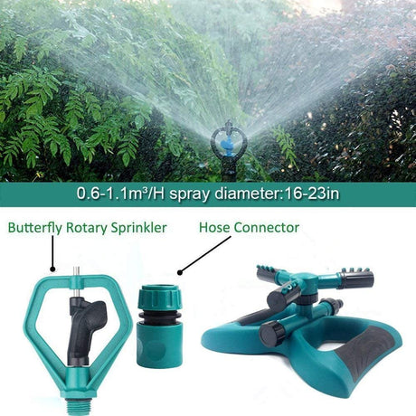 Garden Sprinkler, Automatic 360 Rotating Adjustable Garden Water Sprinklers Lawn Irrigation System Covering Large Area with Leak Free Design Durable 3 Arm Sprayer, Easy Connection