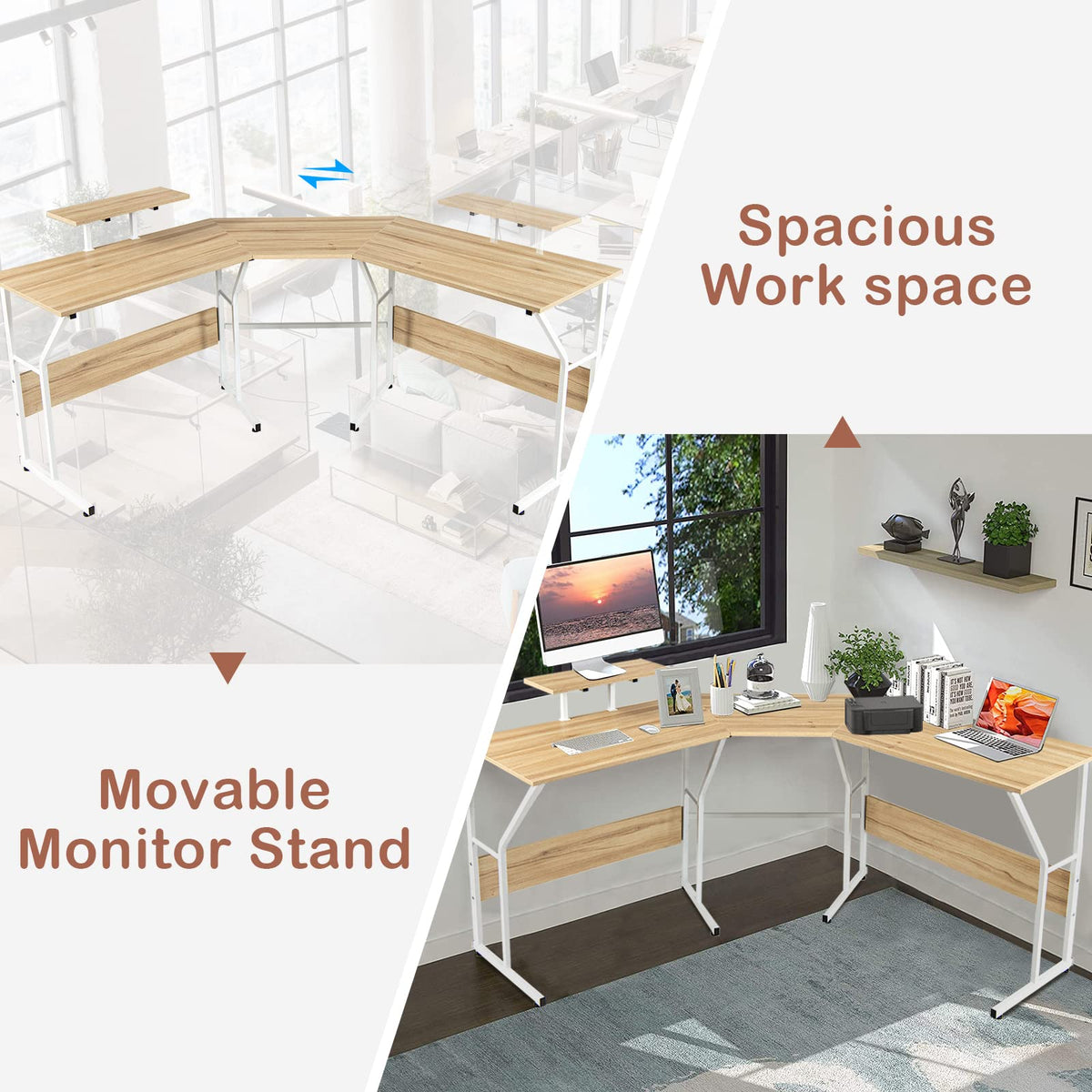 Home Office L-shaped Reversible Corner Desk
