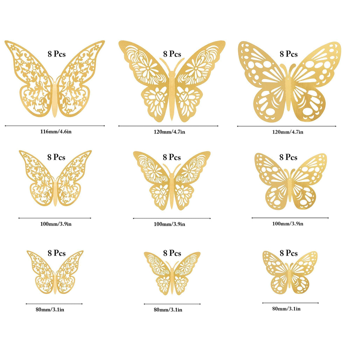 72-Piece Gold 3D Butterfly Wall Décor Set