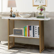2-Tier Faux-Marble Console Table – White & Gold