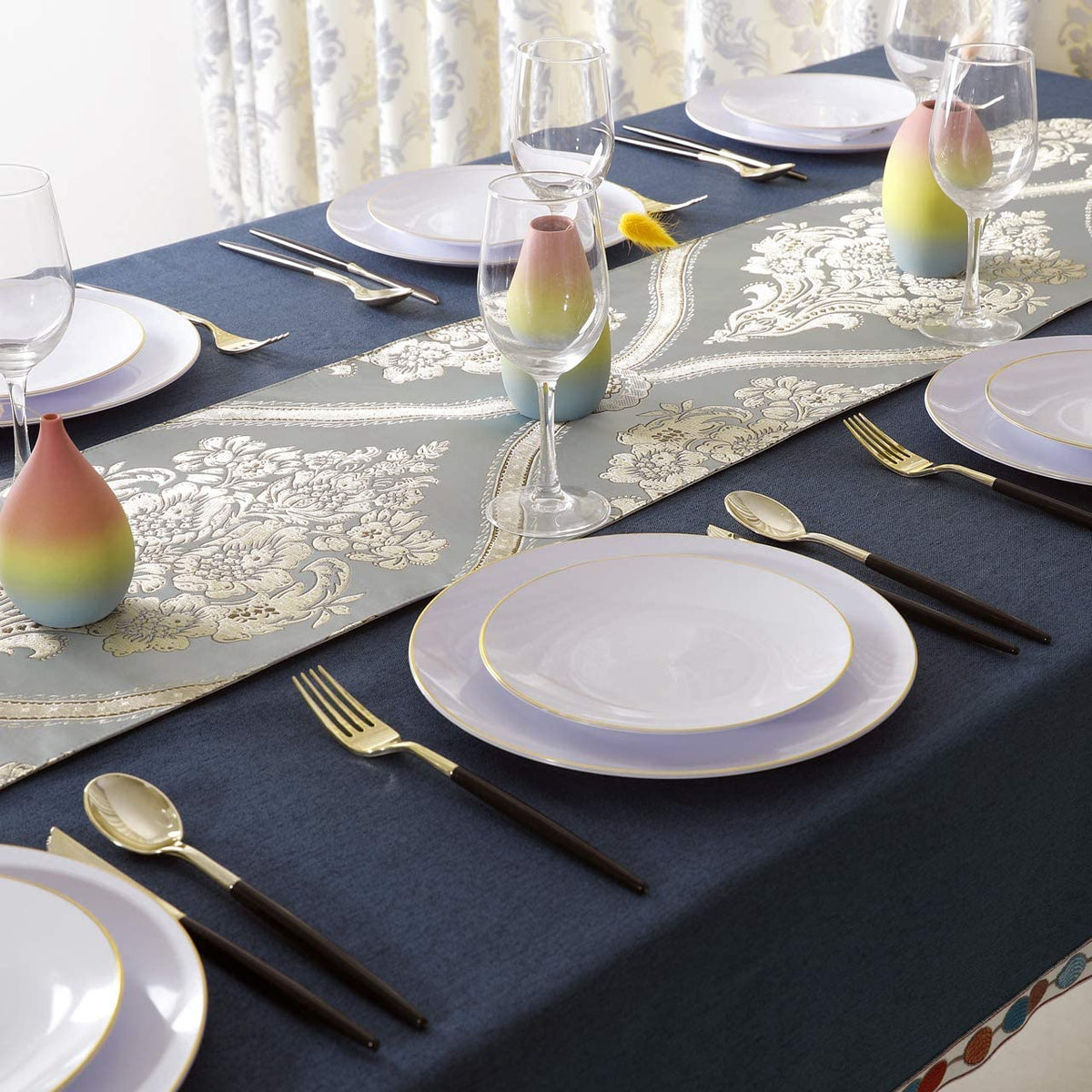 150pcs Gold Dinner Plates,Gold Silverware with Black Handle,White Plates with Gold Rim,Gold Party Plates,Gold and Black Cutlery,Suit for Wedding,Birthday,Party