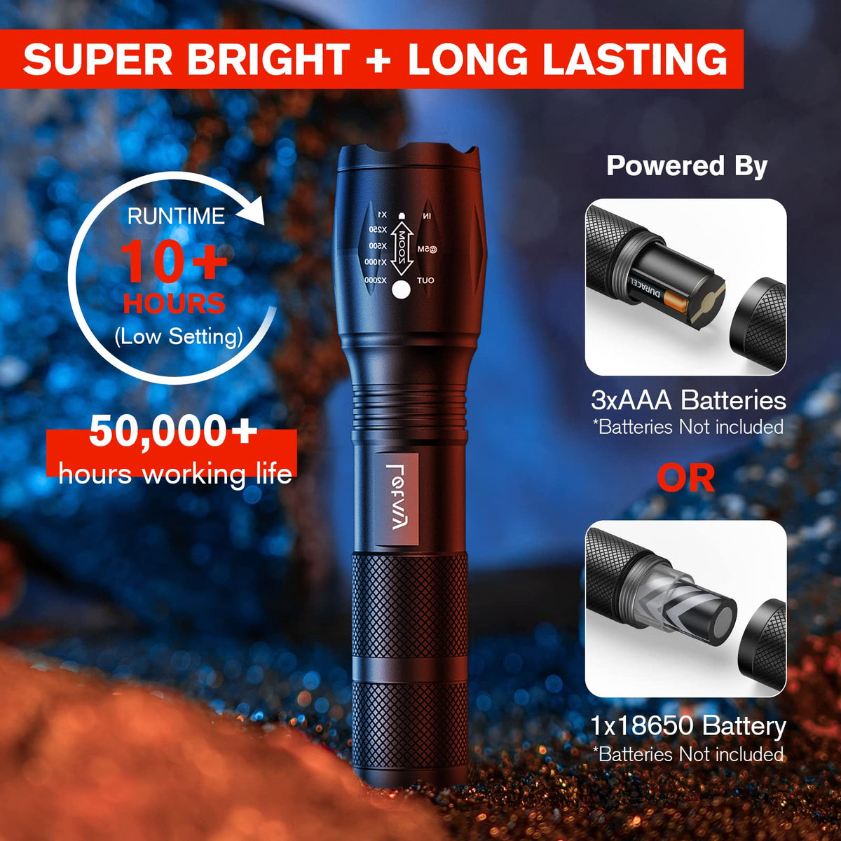 2-Pack S1000 PRO Adjustable-Focus LED Flashlights