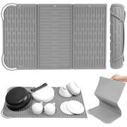 Silicone Mat Dish Drying Mat Silicon Draining Mat Folding Dish Drying Mat Tri-fold Drying Mat Grey Anti-Skidding for Kitchen 24”x13”