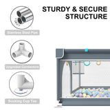 Baby Playpen, 200cm Extra-large Playpens Play Yard with 50 Balls Pit, 4x handlers, Baby Play Gates with Basket Net, Playards Fence for Toddler Babies with Breathable Mesh (200*160*66cm)