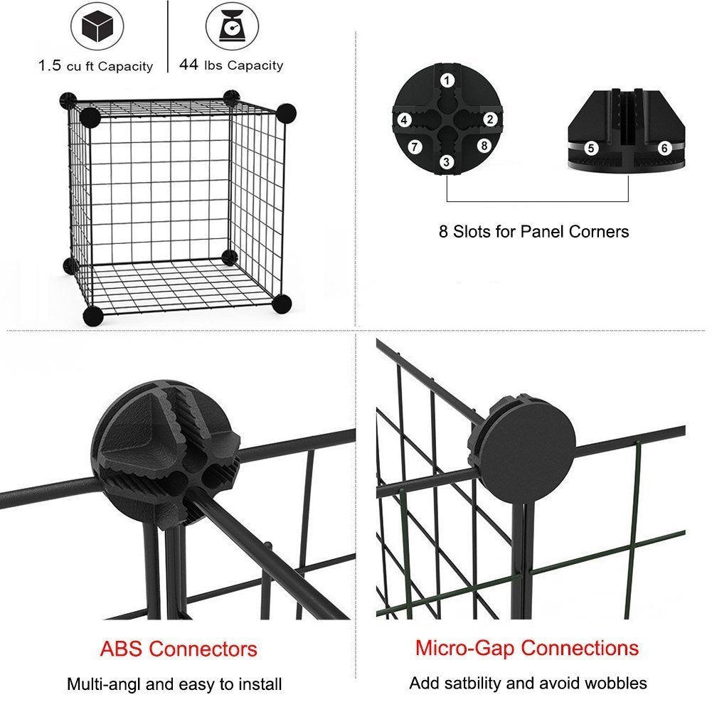 16-Panel Modular Wire Small-Animal Pen – Black