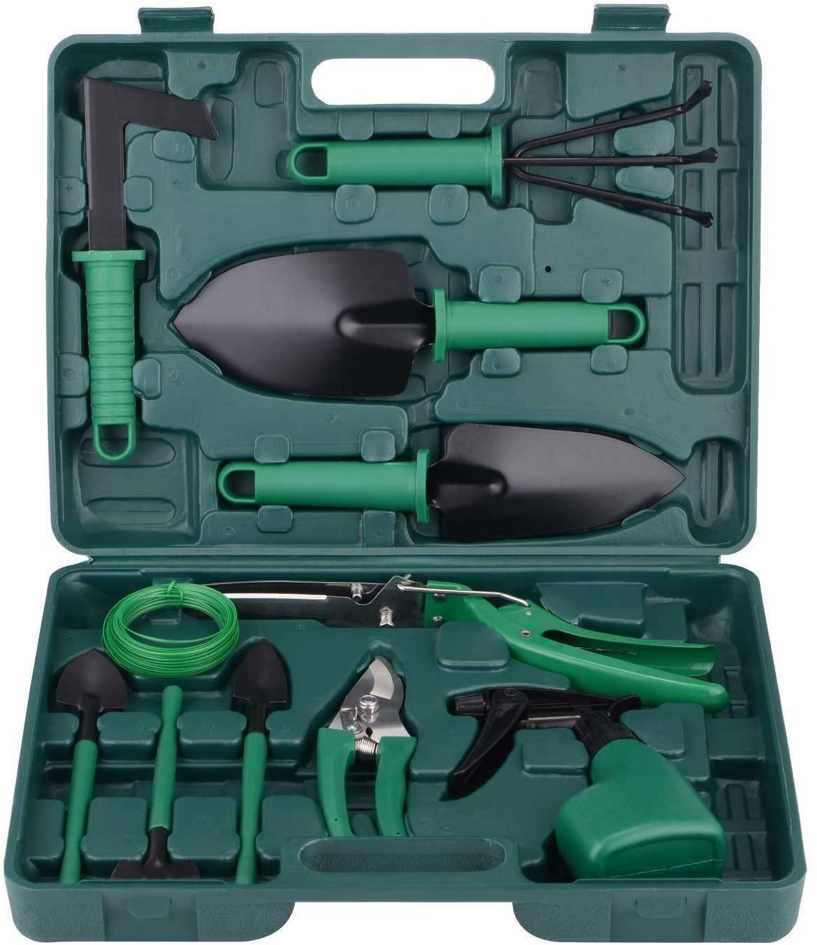 Garden Tools Set,10 Piece Gardening Gifts Stainless Stee Garden Tool Set with Storage case with Garden Trowel Pruners ，Rake, Shovel, Trowel, Sprayer, and More -Garden Gifts for Men & Women