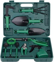 Garden Tools Set,10 Piece Gardening Gifts Stainless Stee Garden Tool Set with Storage case with Garden Trowel Pruners ，Rake, Shovel, Trowel, Sprayer, and More -Garden Gifts for Men & Women