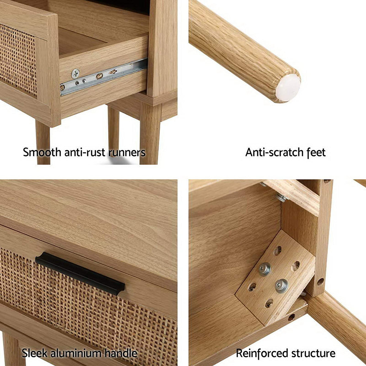50 cm Rattan Bedside Table with Drawer