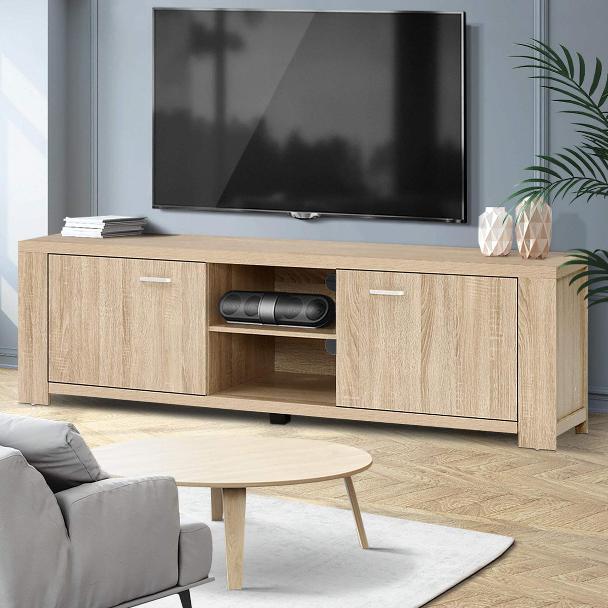 TV Unit 160cm Length Timber Entertainment Unit TV Cabinet, Wood
