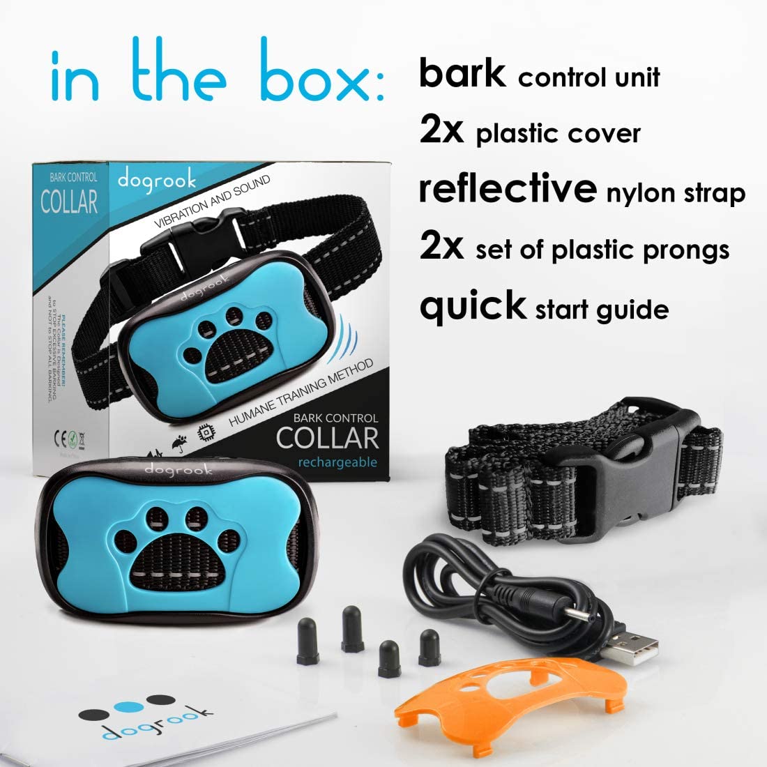 Dogrook Rechargeable Dog Bark Collar - Humane, No Shock Barking Collar w/2 Vibration & Beep Modes
