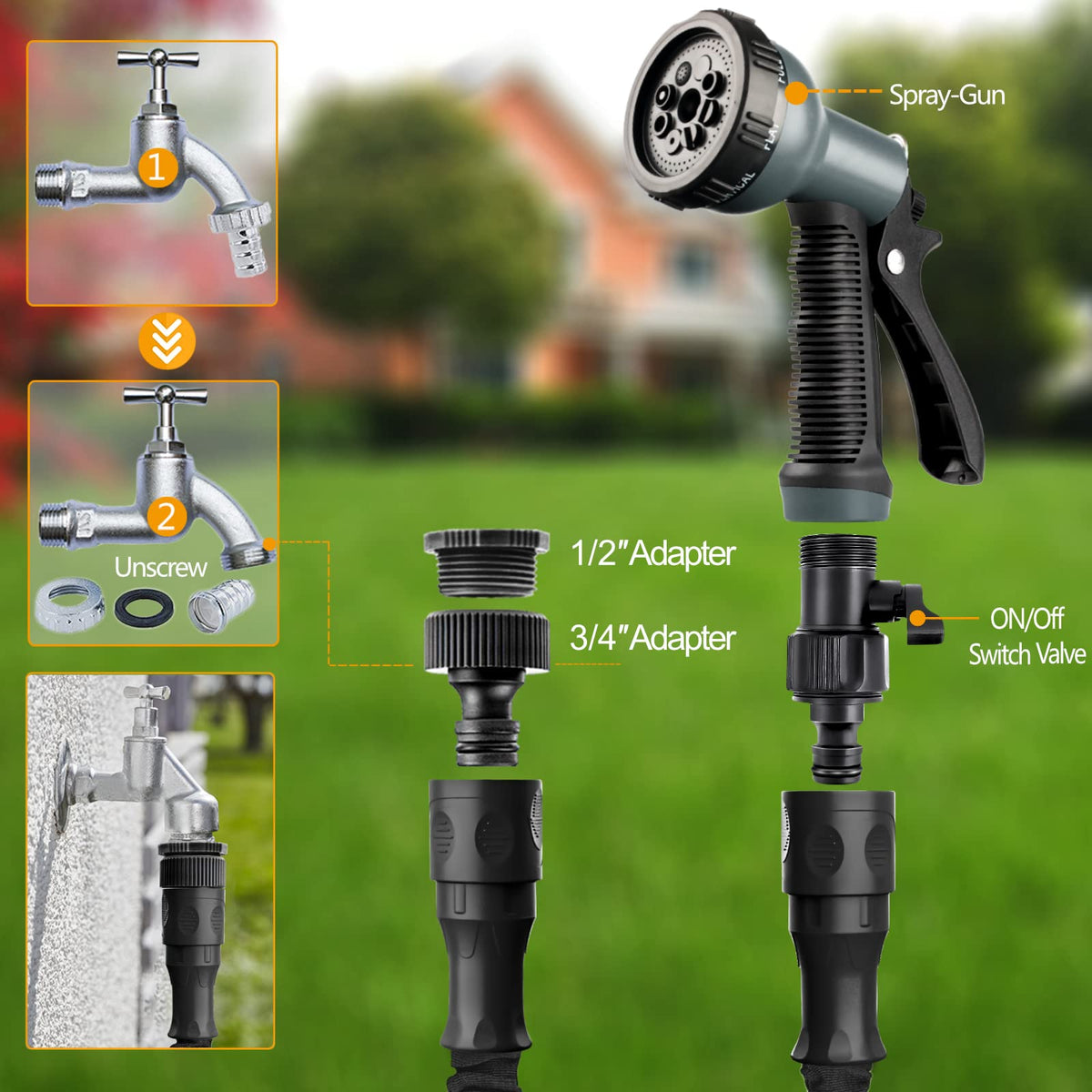 15 m Expandable Garden Hose with 8-Function Nozzle