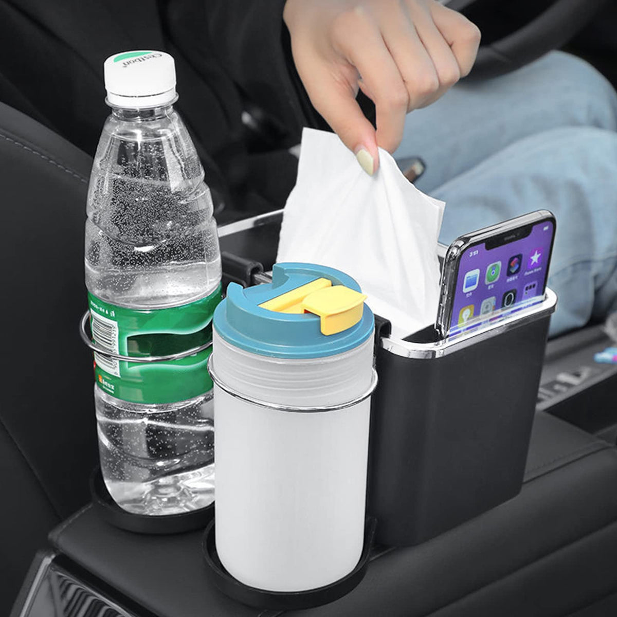 Car Centre Armrest Organiser with 3 Removable Cup Holders