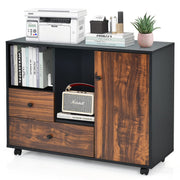Retro Mobile Filing Storage Cabinet, Rolling Printer Stand Organizer w/ 2 Open Compartments & 2 Drawers, Wood Lateral File Organizer, Portable Side Storage Cabinet, for Home Office