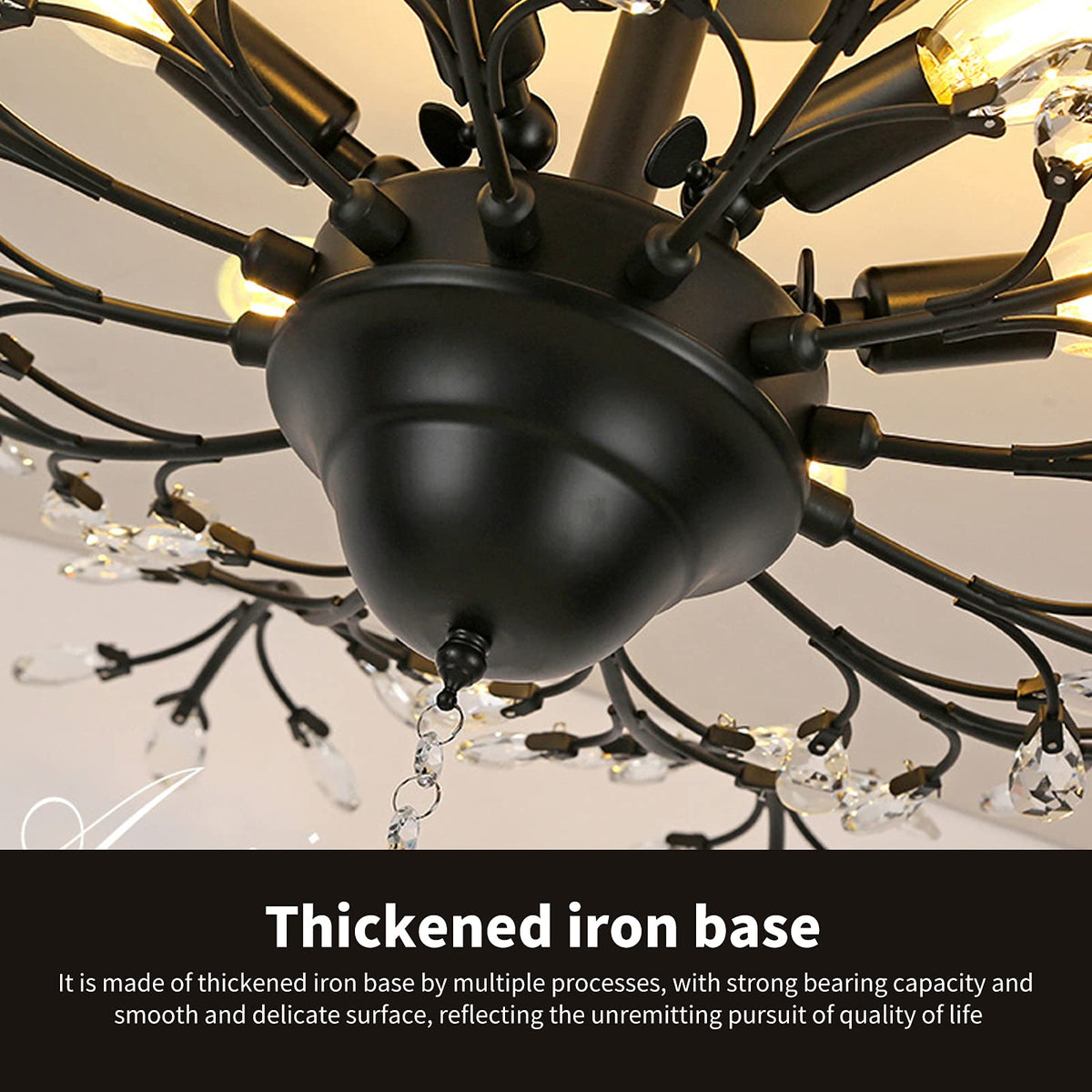 Ganeed Crystal Chandeliers,Vintage K9 Clear LED Ceiling Lighting,Edison Pendant Light Flush Mounted Fixture with 4 Light for Living Room Dinning Room Restaurant Porch Hallway (Black)