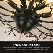 Ganeed Crystal Chandeliers,Vintage K9 Clear LED Ceiling Lighting,Edison Pendant Light Flush Mounted Fixture with 4 Light for Living Room Dinning Room Restaurant Porch Hallway (Black)