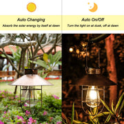 Solar Lantern Outdoor Hanging Light Metal Solar Lamp with Warm White Edison Bulb Design for Garden Yard Patio Porch Decor(Copper)