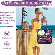 Beach Bag for Women,VASCHY Lightweight Large Water Resistant Sandproof Fold-able Packable Pool Tote Bag w Zipper/Pockets for Vacation