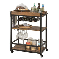 3-Tier Industrial Serving Cart with Removable Tray