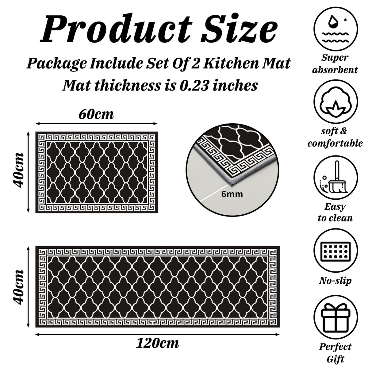 2-Piece Washable Kitchen Mat Set – 40 × 60 & 40 × 120 cm