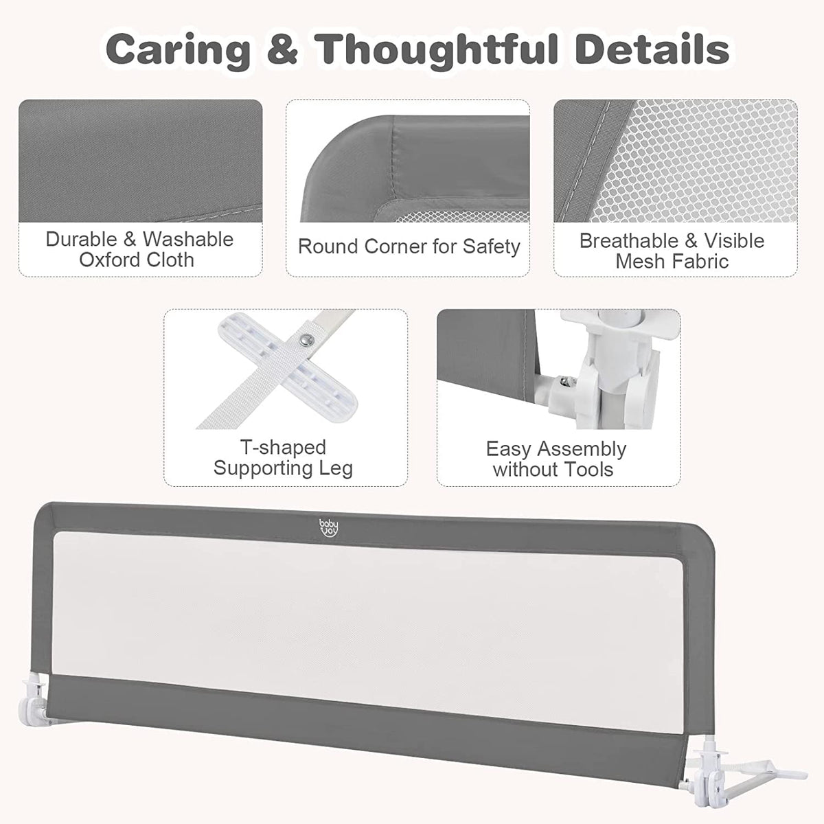 Bed Rails for Toddlers, 180cm Extra Long, Swing Down Bed Guard w/Safety Strap for Convertible Crib, Folding Baby Bedrail for Kids Twin, Double, Full Size Queen & King Mattress
