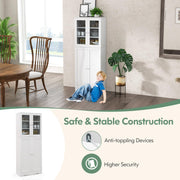 161.5 cm White Pantry Cabinet with Glass Doors & Door Racks
