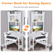 Compact Corner Computer Desk with Hutch, Keyboard Tray & Shelves