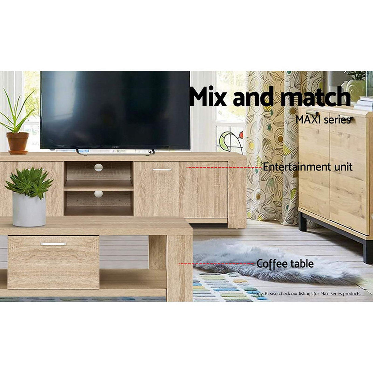 TV Unit 160cm Length Timber Entertainment Unit TV Cabinet, Wood