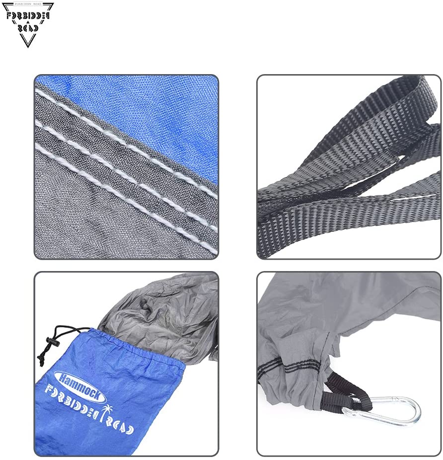 Forbidden Road Hammock Single Double Camping Portable Parachute Hammock for Outdoor Hiking Travel Backpacking - 210D Nylon Taffeta Hammock Swing - Support 400lbs - 660lbs Ropes Carabiners Included
