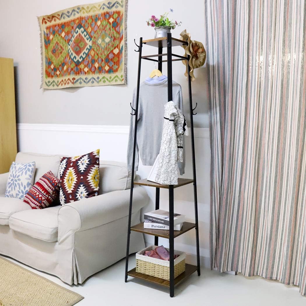unho Industrial Coat Station with Rail, 4 Shelves & 8 Hooks