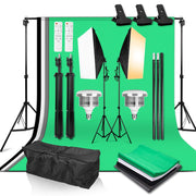Studio lighting Kit Bi-Color Dimmable 2x 85W Softbox Continuous Lighting Background Support System Black White Green Backdrop Cloth with Stand For Portrait Product Photography Video Shooting